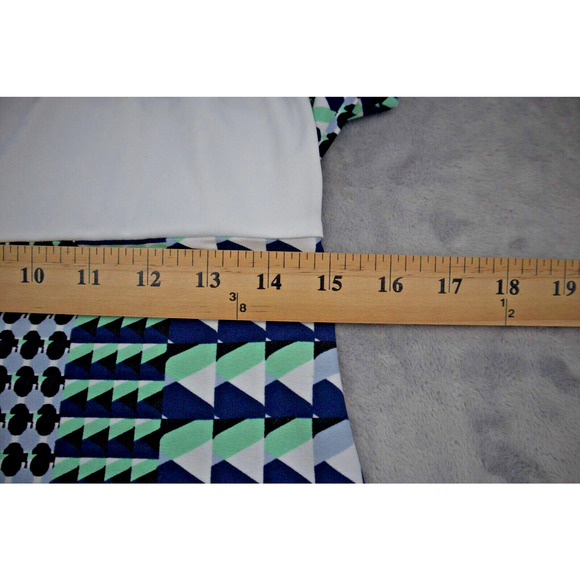 Donna Morgan Dress Womens 8 Green Blue Geo Print Sleeveless Casual Outfit - Picture 6 of 14